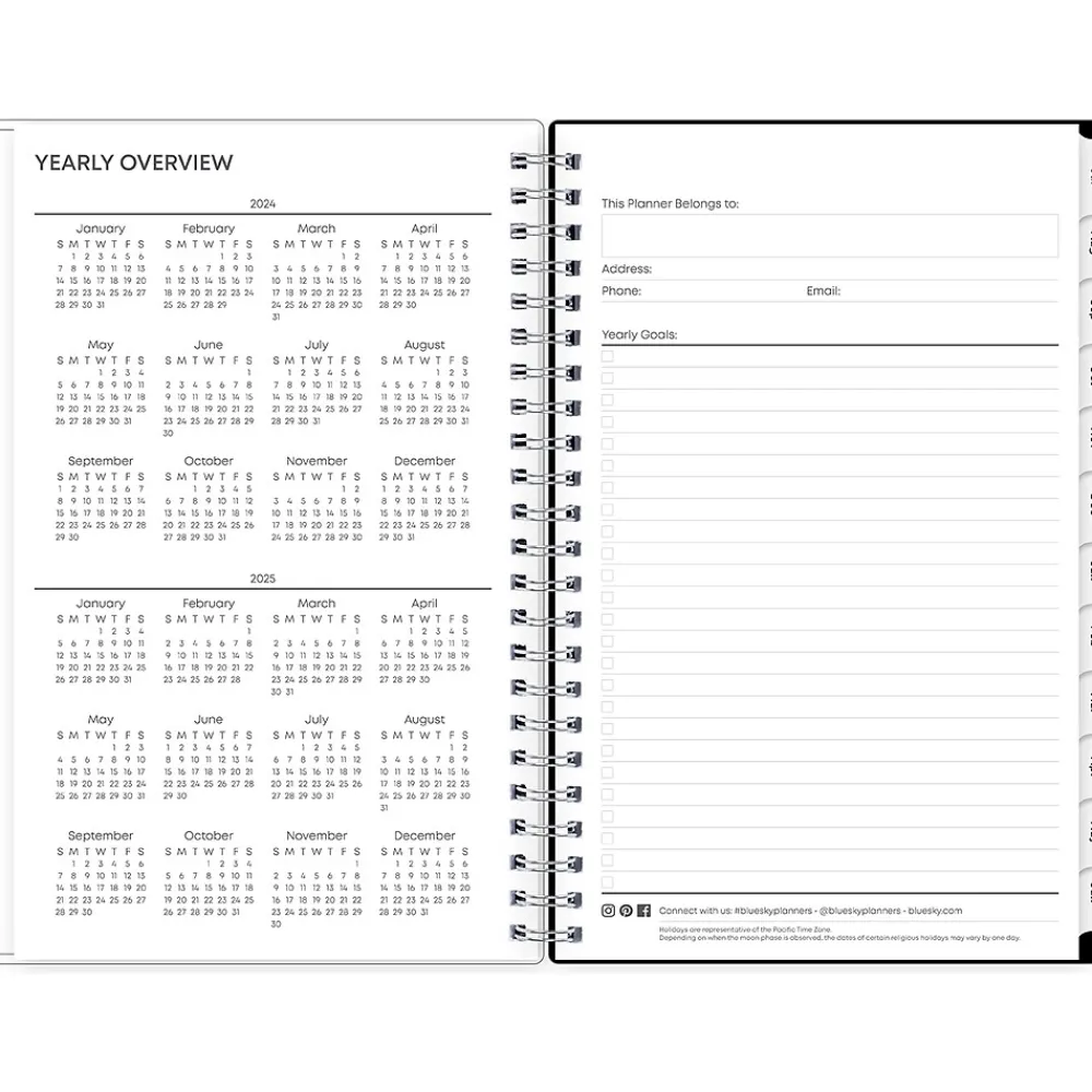 Academic Planners|Blue Sky 2024-2025 Analeis 5" x 8" Academic Weekly & Monthly Planner, Plastic Cover, White/Black (130608-A25)