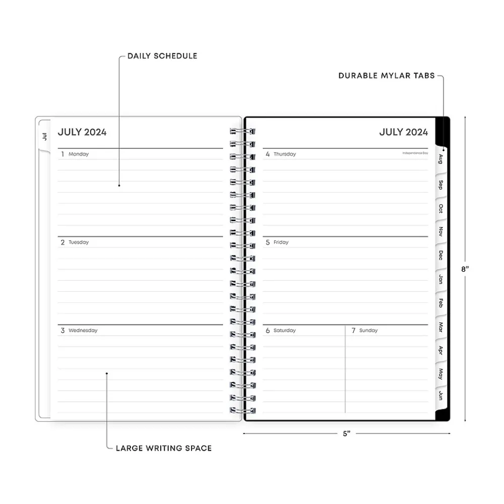 Academic Planners|Blue Sky 2024-2025 Analeis 5" x 8" Academic Weekly & Monthly Planner, Plastic Cover, White/Black (130608-A25)