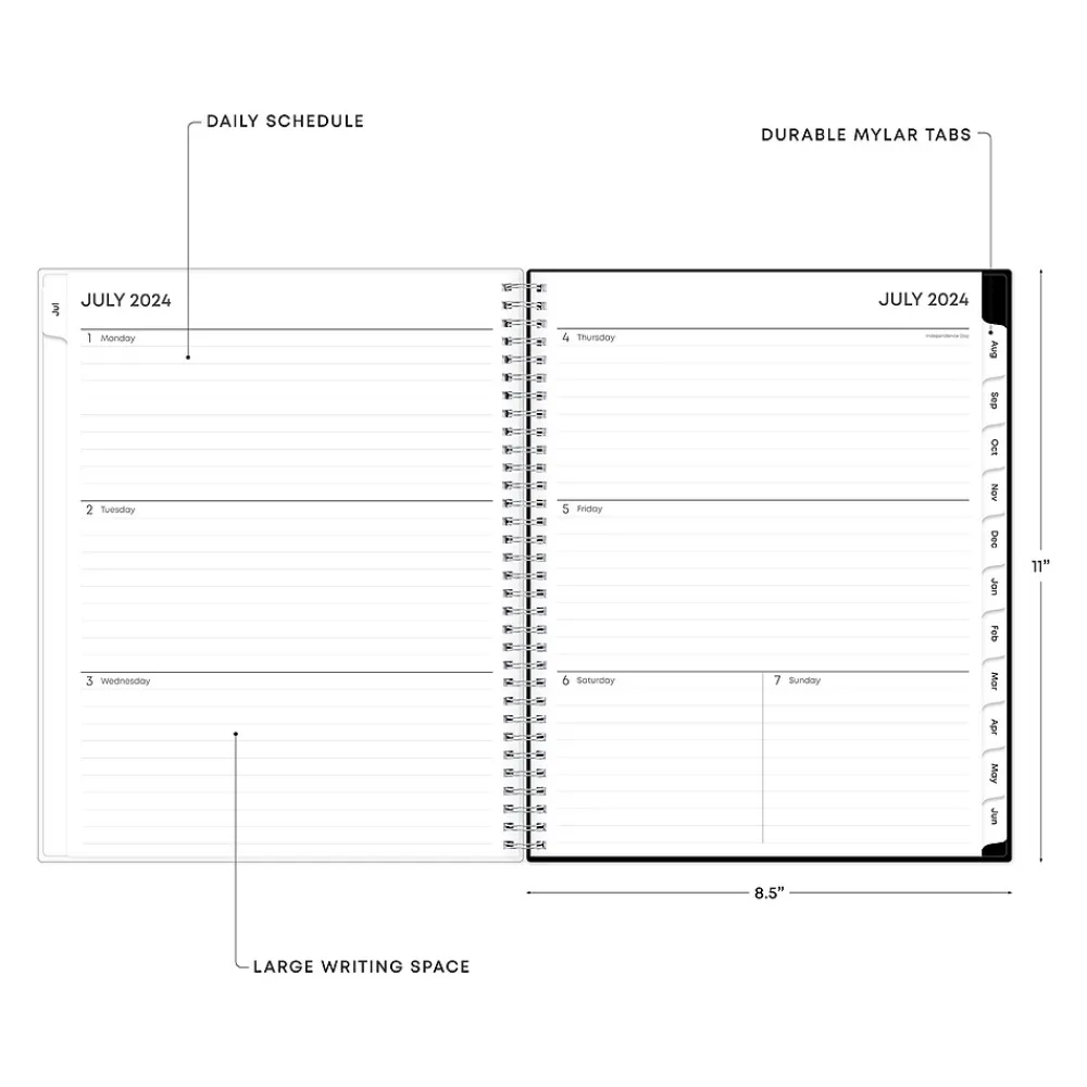 Academic Planners|Blue Sky 2024-2025 Analeis 8.5" x 11" Academic Weekly & Monthly Planner, Plastic Cover, Black/White (130606-A25)