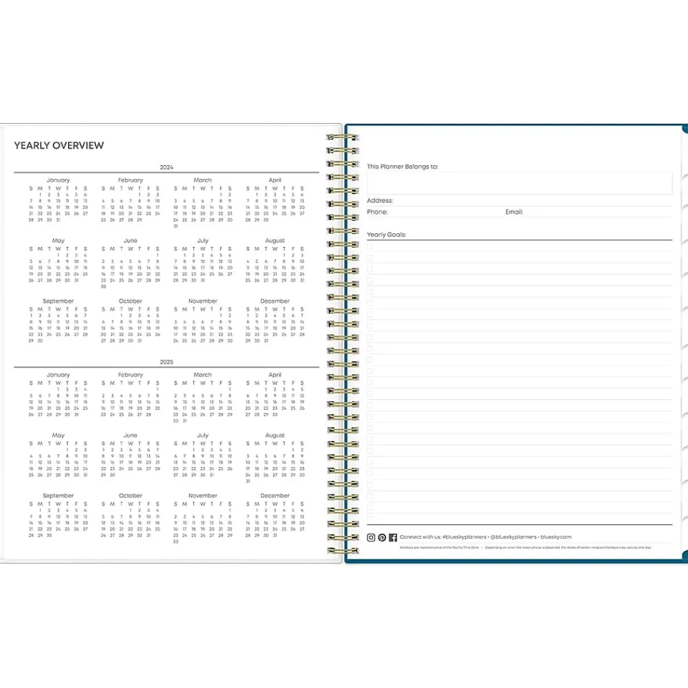 Academic Planners|Blue Sky 2024-2025 Bakah Blue 8.5" x 11" Academic Weekly & Monthly Planner, Plastic Cover, Blue/White (131951-A25)