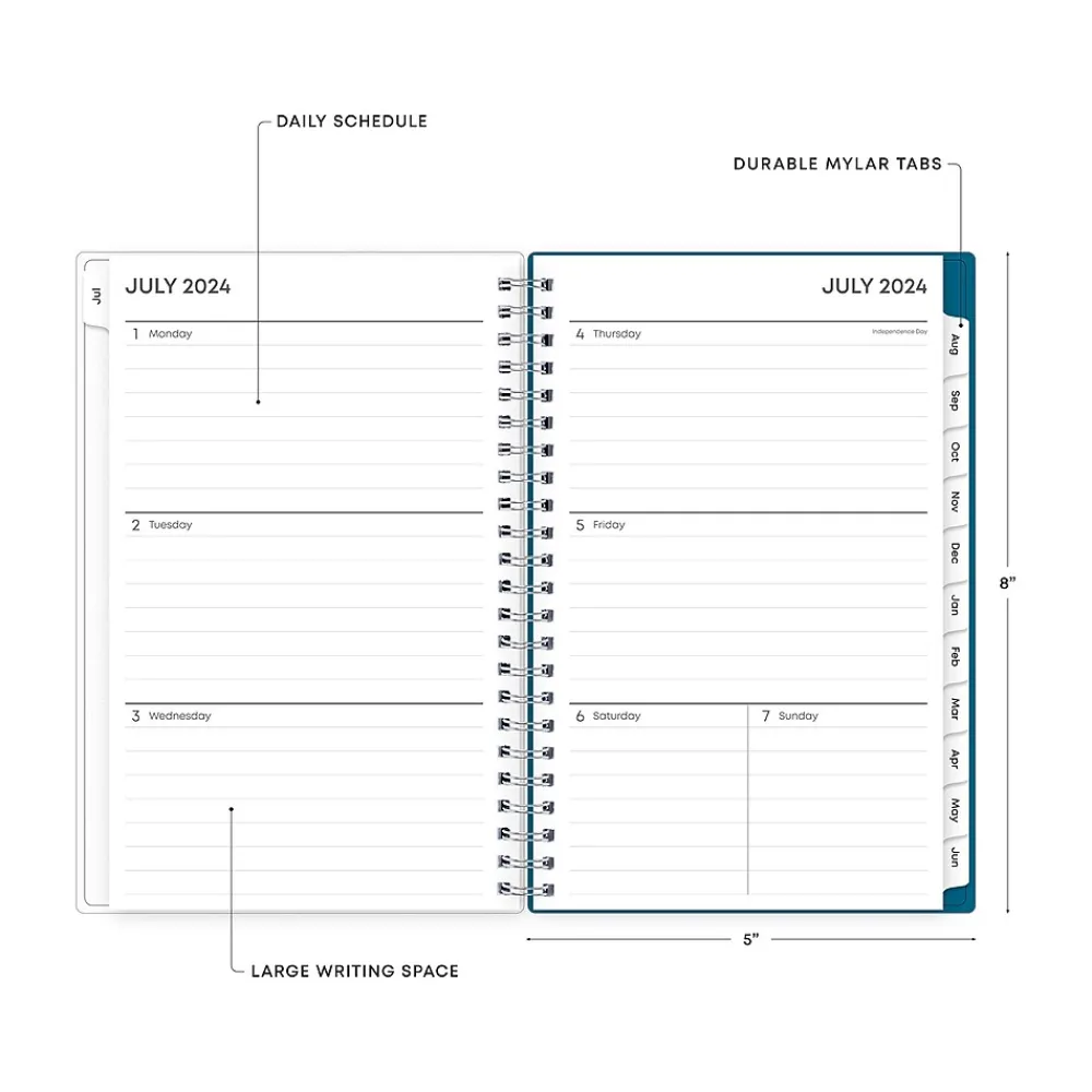 Academic Planners|Blue Sky 2024-2025 Bakah Blue 5" x 8" Academic Weekly & Monthly Planner, Plastic Cover, Blue/White (131969-A25)