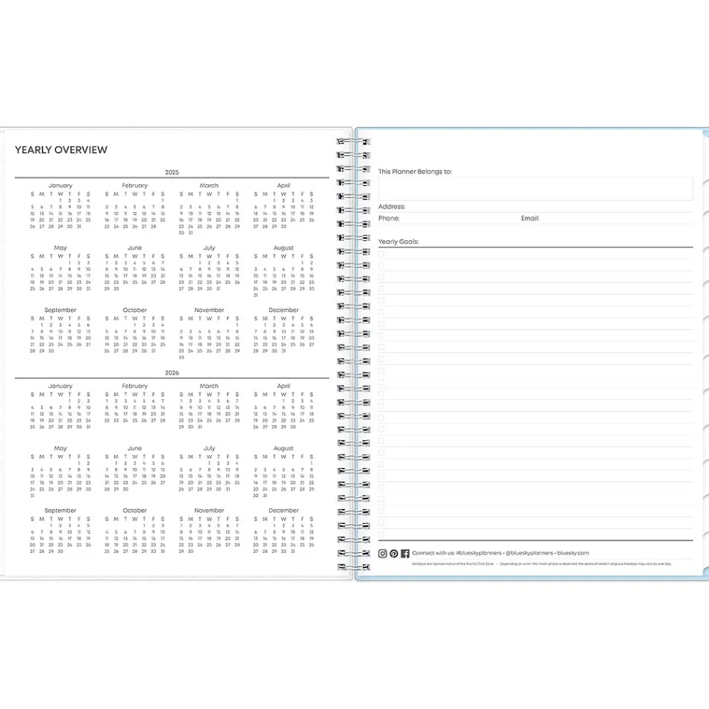 2025 Planners|Blue Sky 2025 Blue Block 8.5" x 11" Weekly & Monthly Planner, Plastic Cover, Blue (152253)