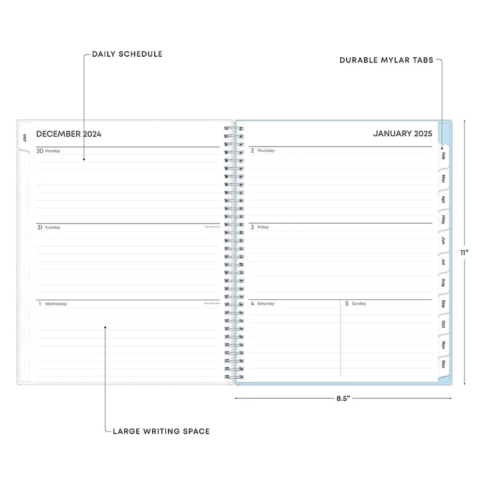2025 Planners|Blue Sky 2025 Blue Block 8.5" x 11" Weekly & Monthly Planner, Plastic Cover, Blue (152253)