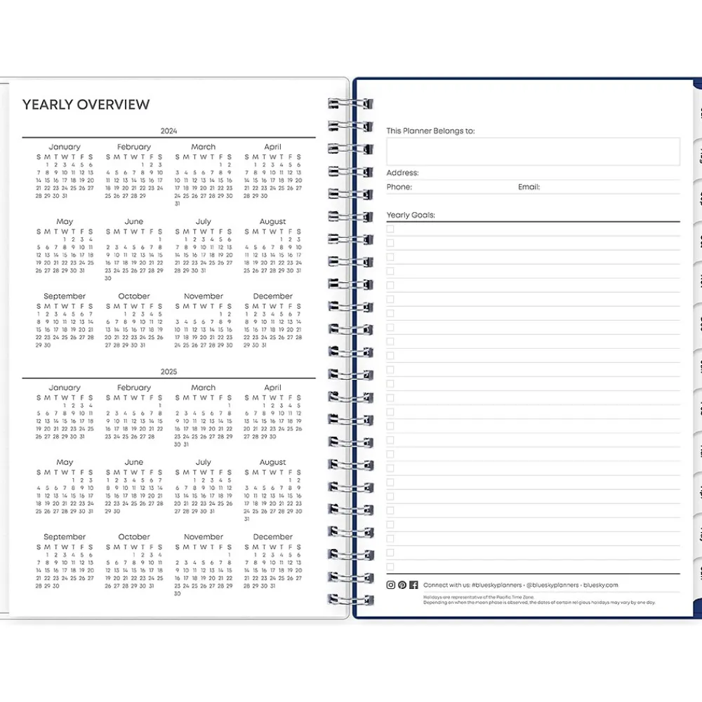 Academic Planners|Blue Sky 2024-2025 Chanson 5" x 8" Academic Weekly & Monthly Planner, Plastic Cover, Blue (128694-A25)