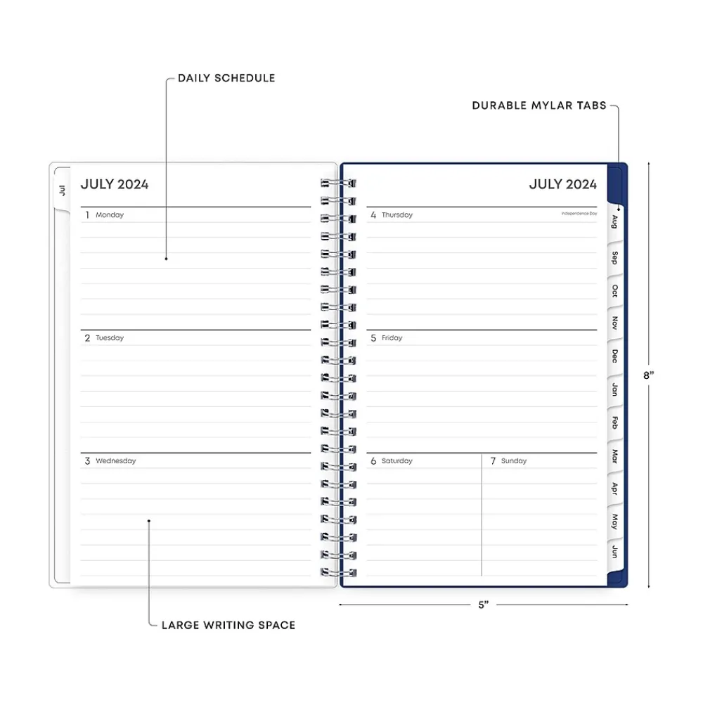 Academic Planners|Blue Sky 2024-2025 Chanson 5" x 8" Academic Weekly & Monthly Planner, Plastic Cover, Blue (128694-A25)