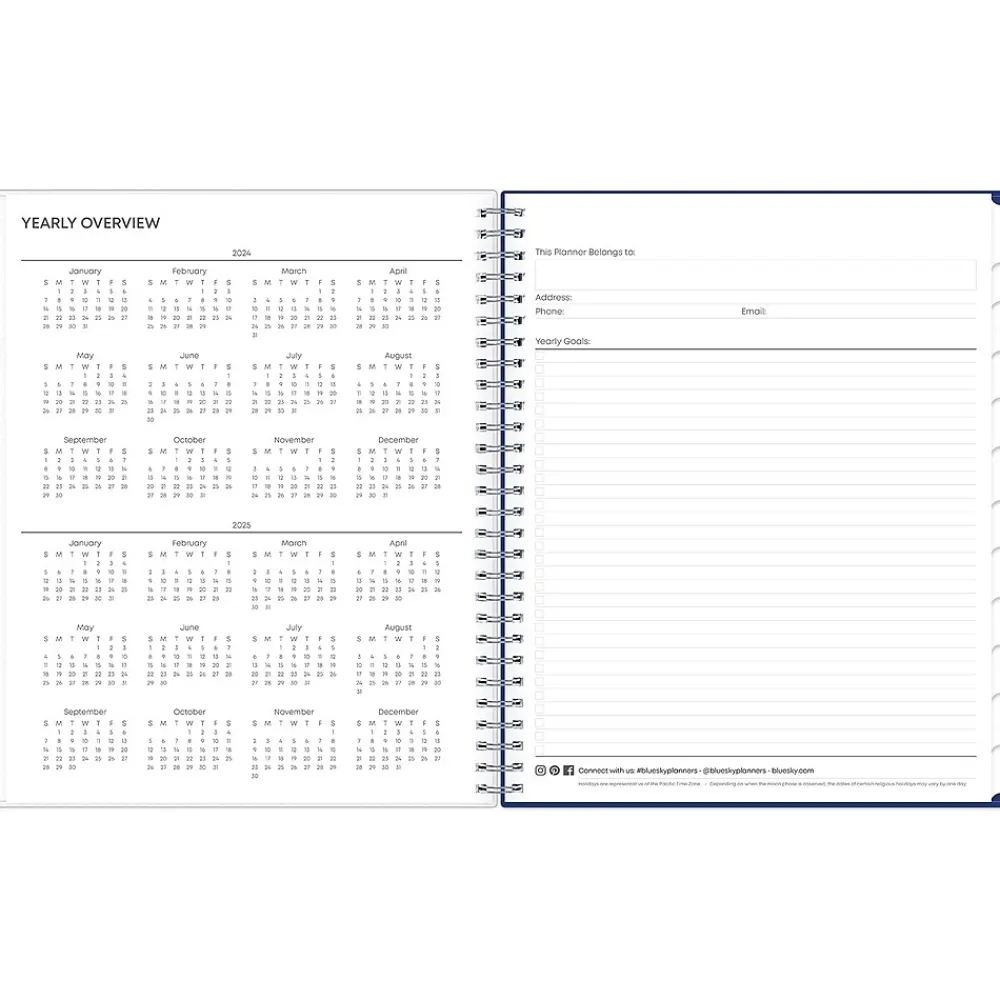 Academic Planners|Blue Sky 2024-2025 Chanson 8" x 10" Academic Monthly Planner, Plastic Cover, Blue (128693-A25)