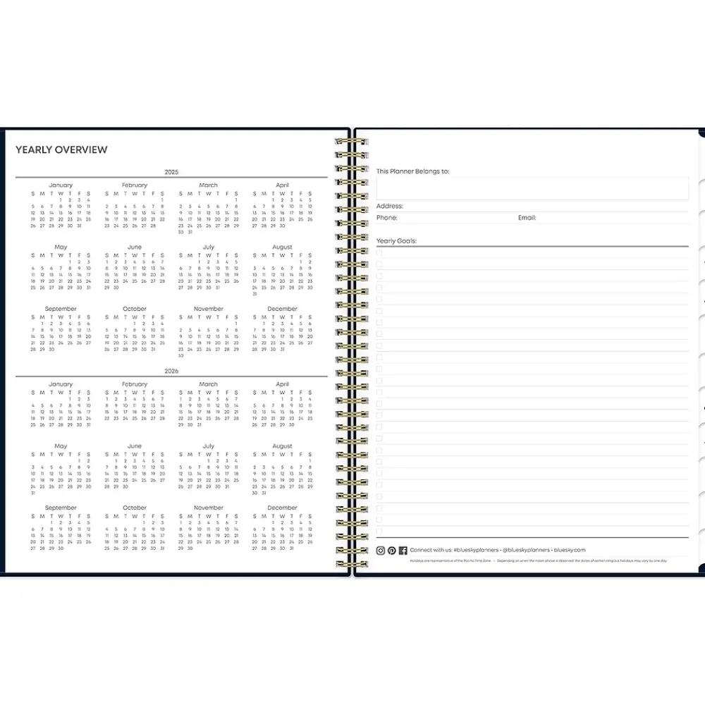 2025 Planners|Blue Sky 2025 Cheeyna 8.5" x 11" Weekly & Monthly Planner, Plastic Cover, Navy (147946)