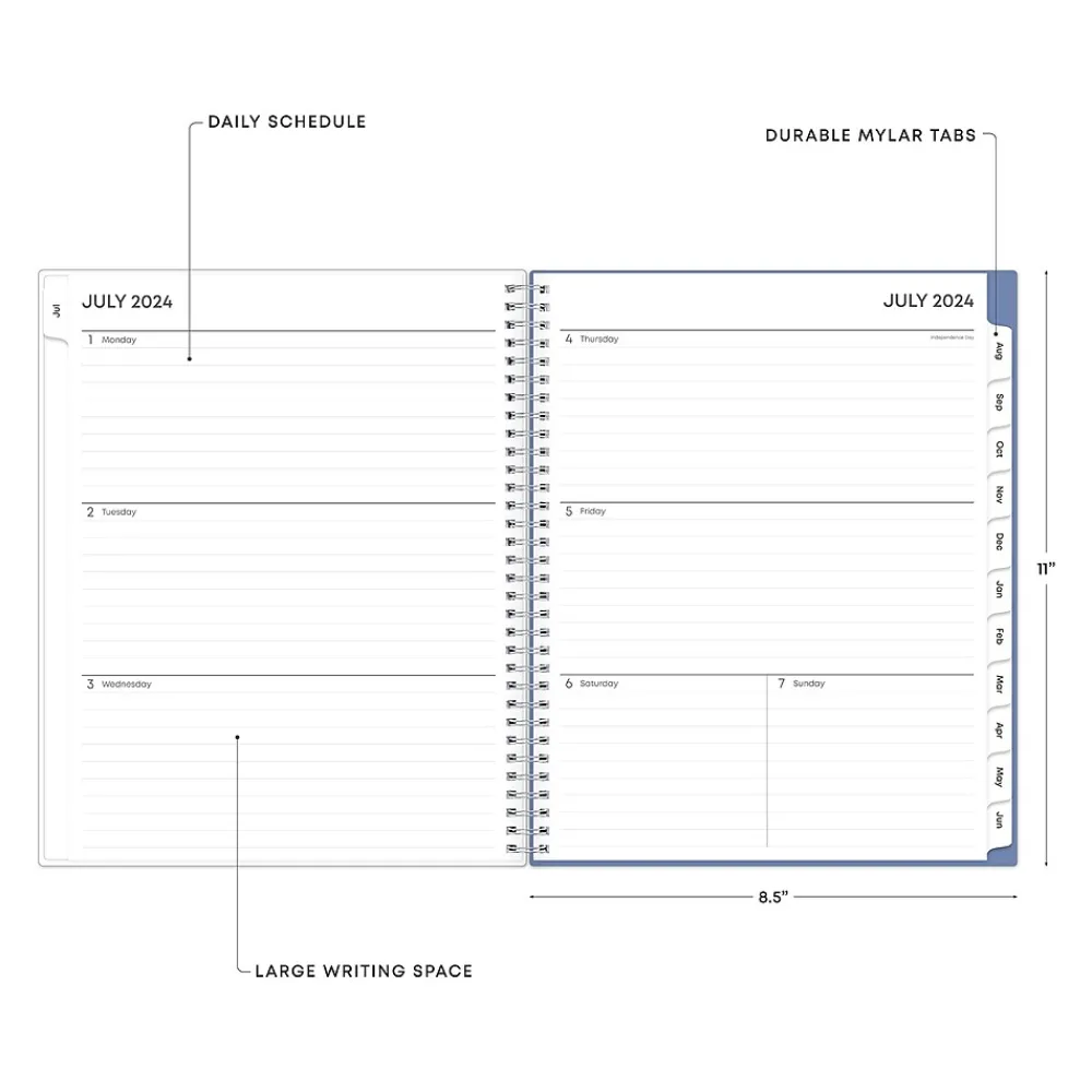 Academic Planners|Blue Sky 2024-2025 Cloudsy 8.5" x 11" Academic Weekly & Monthly Planner, Plastic Cover, Blue/Brown (150126)