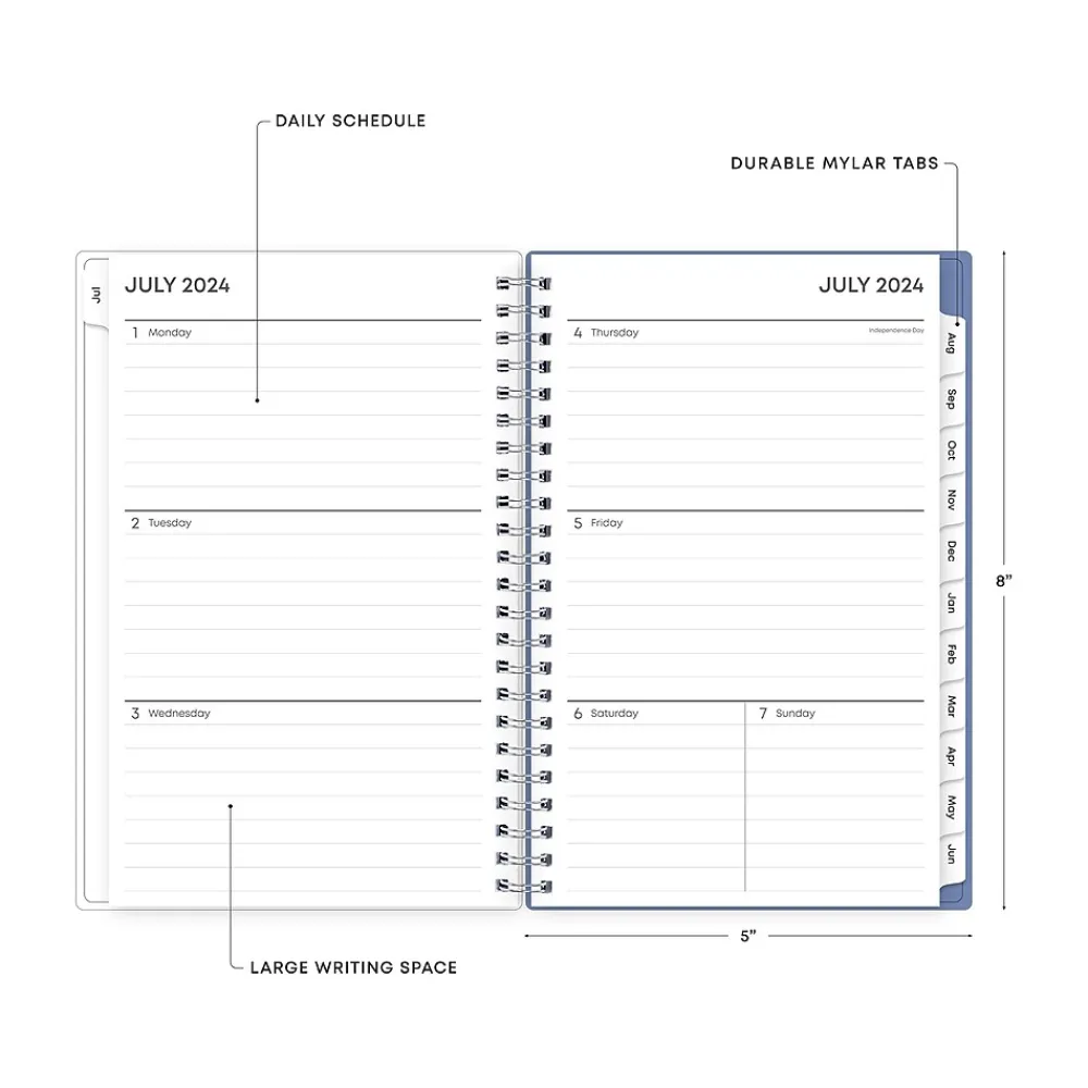 Academic Planners|Blue Sky 2024-2025 Cloudsy 5" x 8" Academic Weekly & Monthly Planner, Plastic Cover, Blue/Brown (150128)