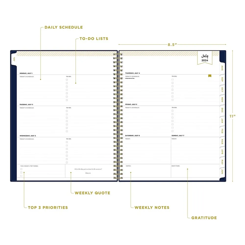Academic Planners|Blue Sky 2024-2025 Day Designer 8.5" x 11" Academic Weekly & Monthly Planner, Plastic Cover, Deep Blue (149826)