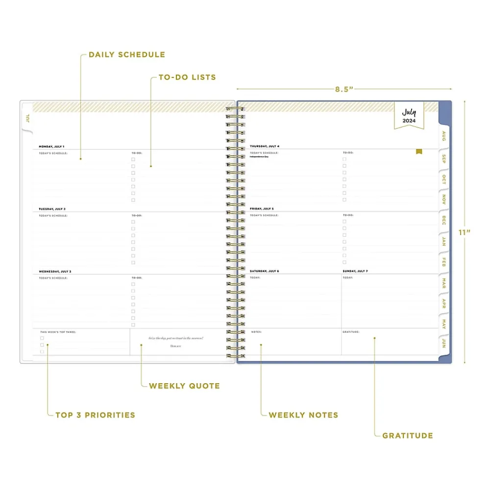 Academic Planners|Blue Sky 2024-2025 Day Designer Annabel 8.5" x 11" Academic Weekly & Monthly Planner, Plastic Cover, Blue/White (144867)