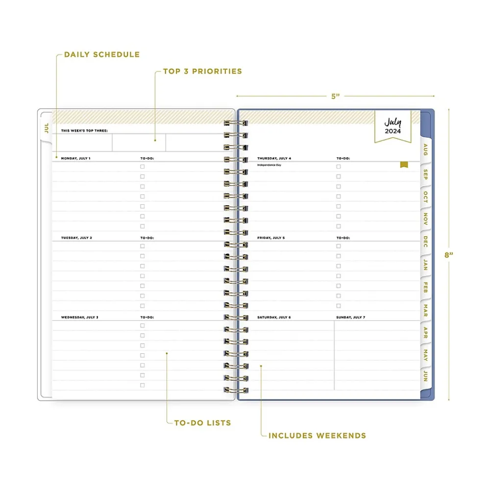 Academic Planners|Blue Sky 2024-2025 Day Designer Annabel 5" x 8" Academic Weekly & Monthly Planner, Plastic Cover, Blue/White (144869)