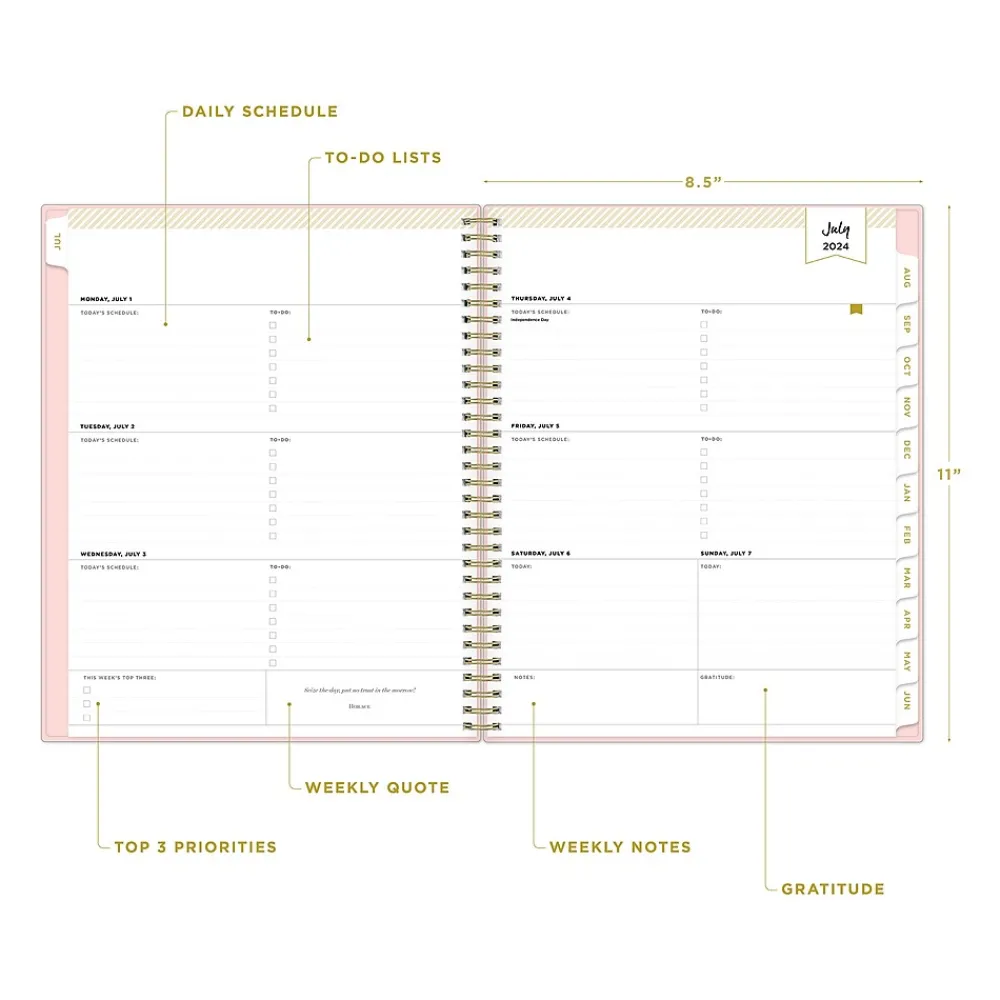 Academic Planners|Blue Sky 2024-2025 Day Designer Blush 8.5" x 11" Academic Weekly & Monthly Planner, Plastic Cover, Pink (144859)