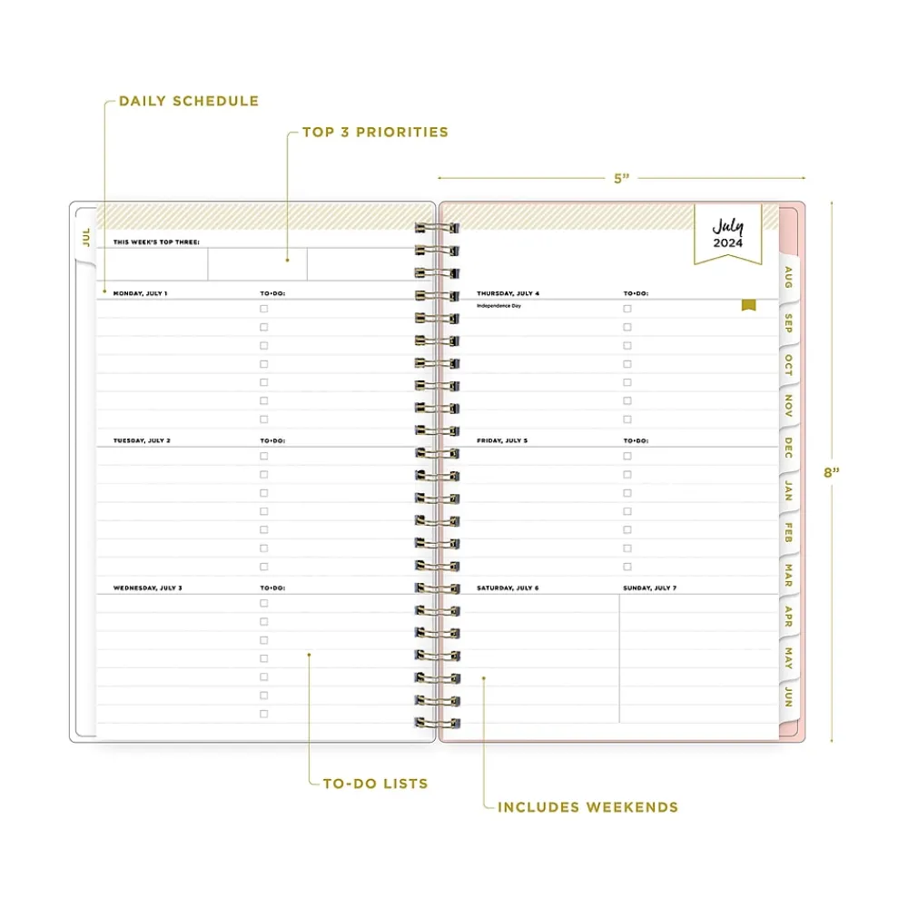 Academic Planners|Blue Sky 2024-2025 Day Designer Casa Bella 5" x 8" Academic Weekly & Monthly Planner, Plastic Cover, Coral/White (149833)
