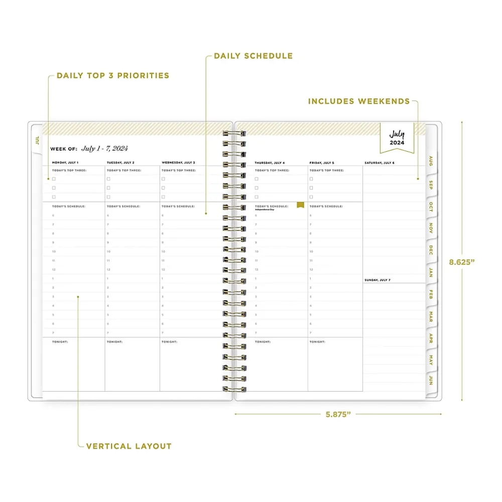Academic Planners|Blue Sky 2024-2025 Day Designer Climbing Floral Mint 5.88" x 8.63" Academic Weekly & Monthly Planner, Plastic Cover
