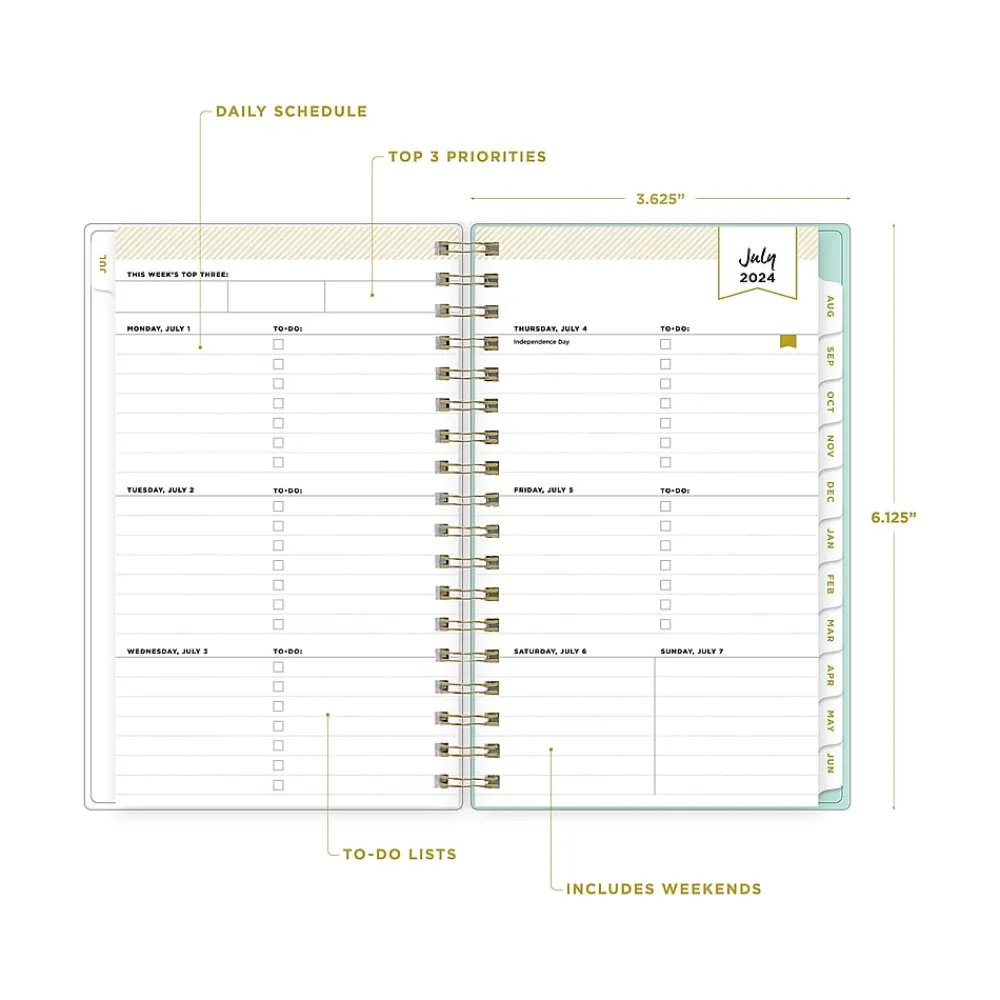 Academic Planners|Blue Sky 2024-2025 Day Designer Flower Mint 3.63" x 6.13" Academic Weekly & Monthly Planner, Multicolor (144878)