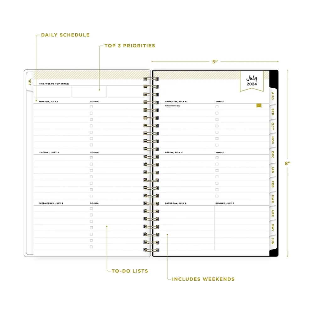 Academic Planners|Blue Sky 2024-2025 Day Designer Painted Leopard Gray 5" x 8" Academic Weekly & Monthly Planner, Plastic Cover, Black/Gray