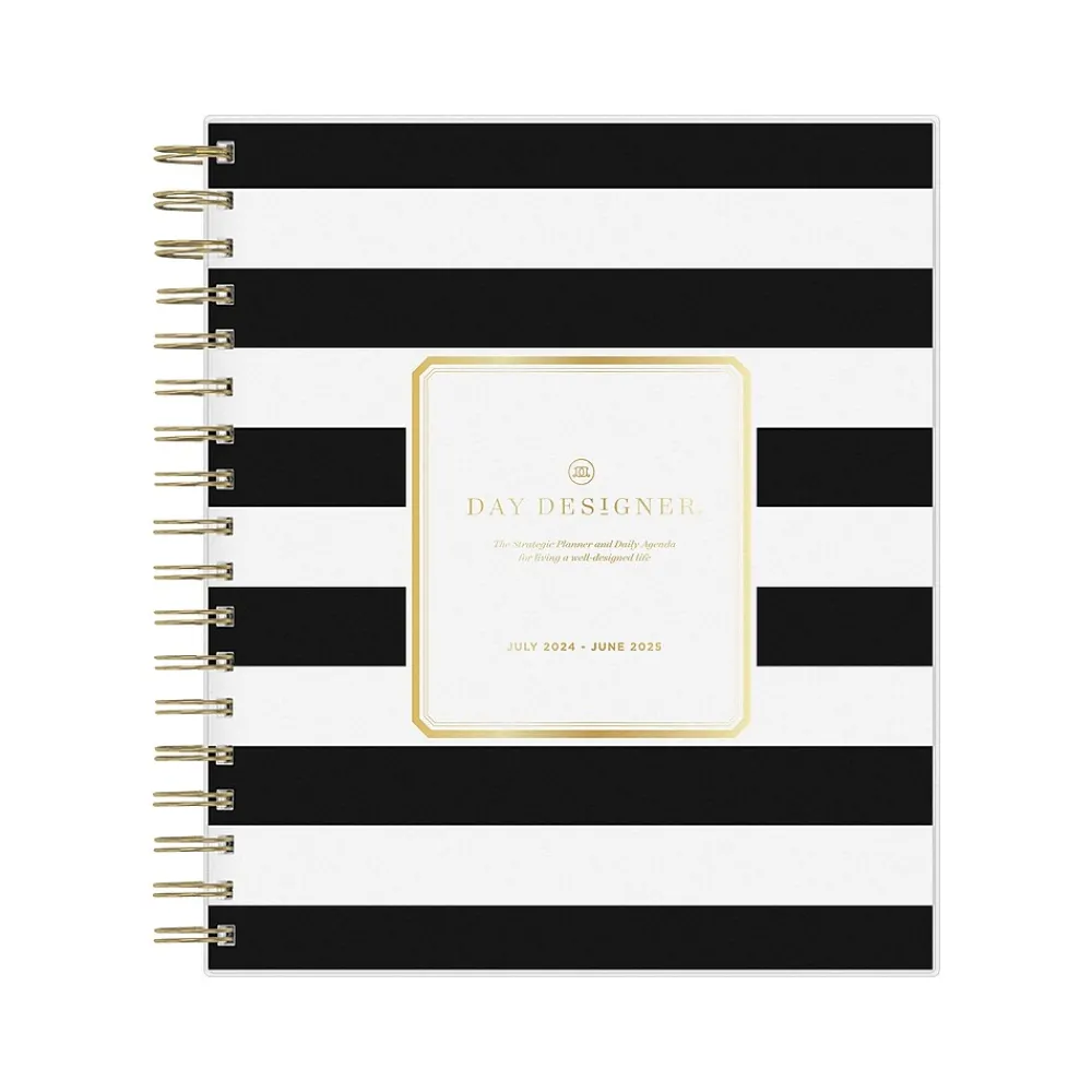 Academic Planners|Blue Sky 2024-2025 Day Designer Rugby Stripe 8" x 10" Academic Daily & Monthly Planner, Black/White (144875)
