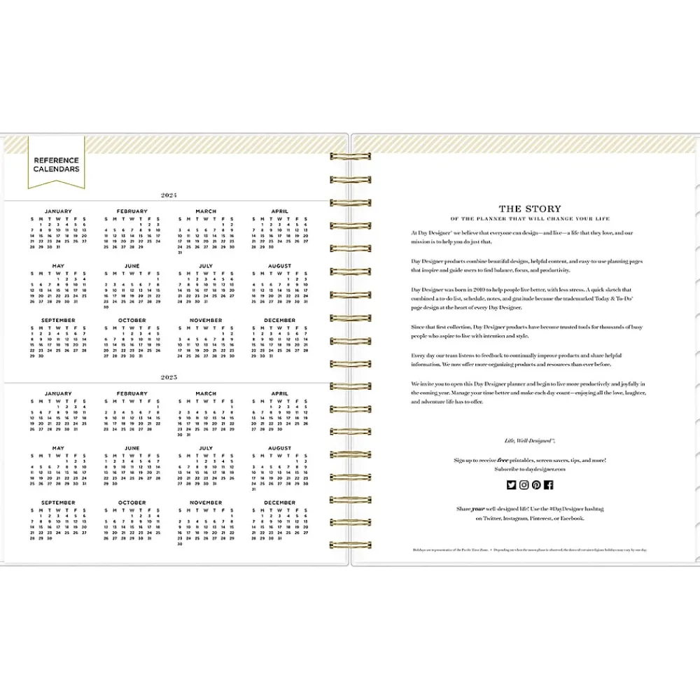 Academic Planners|Blue Sky 2024-2025 Day Designer Rugby Stripe 8" x 10" Academic Daily & Monthly Planner, Black/White (144875)