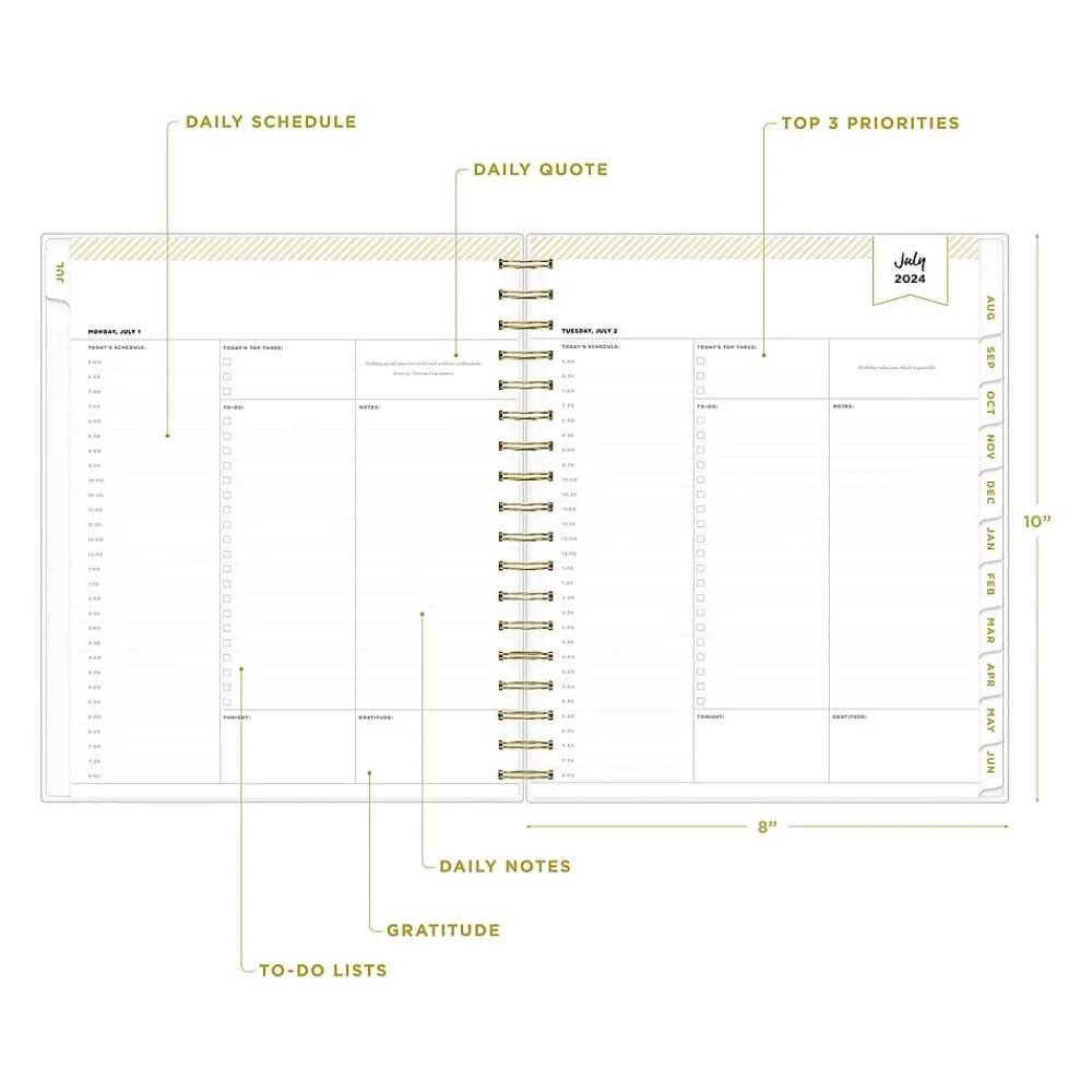 Academic Planners|Blue Sky 2024-2025 Day Designer Rugby Stripe 8" x 10" Academic Daily & Monthly Planner, Black/White (144875)
