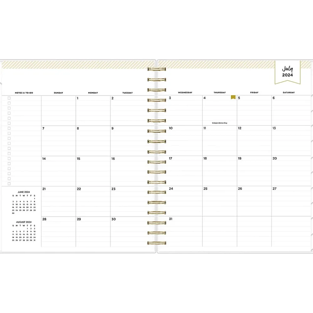 Academic Planners|Blue Sky 2024-2025 Day Designer Rugby Stripe 8" x 10" Academic Daily Planner, Plastic Cover, White/Black (137885-A25)