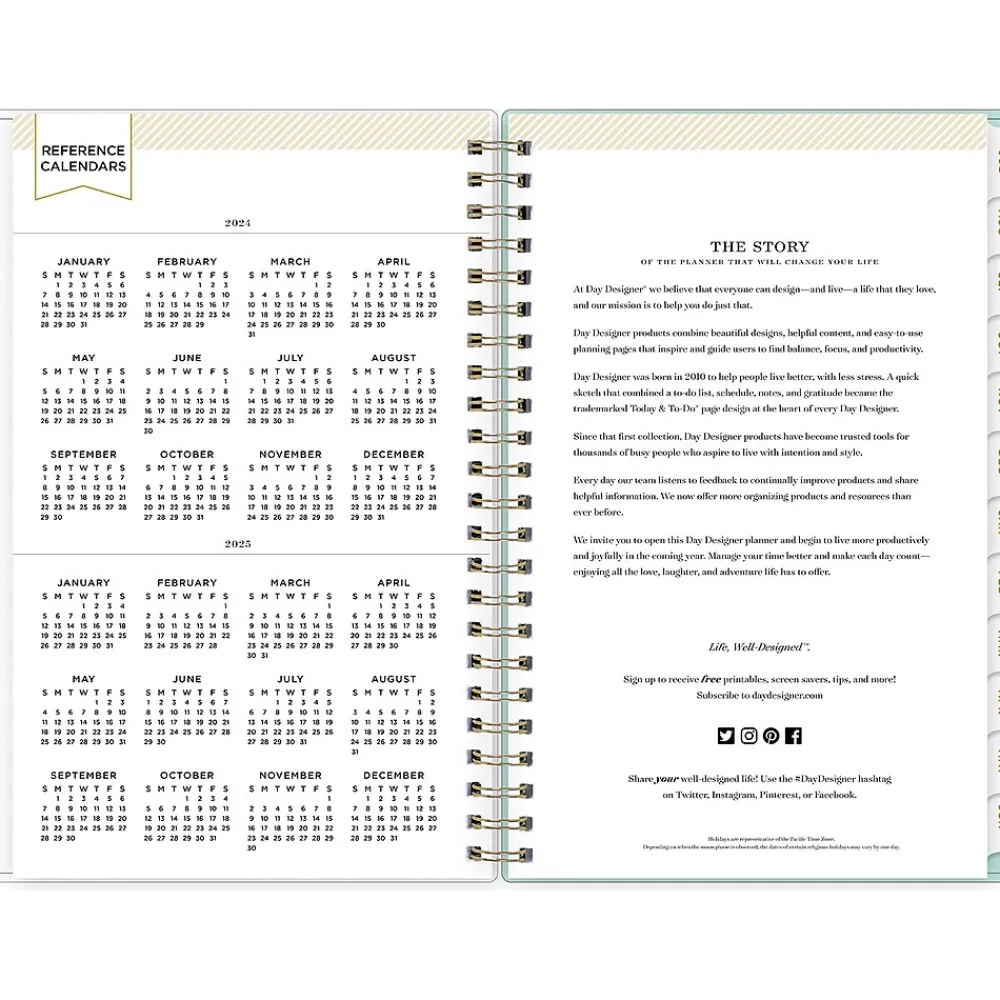 Academic Planners|Blue Sky 2024-2025 Day Designer Secret Garden Mint 5" x 8" Academic Weekly & Monthly Planner, Plastic Cover, Multicolor