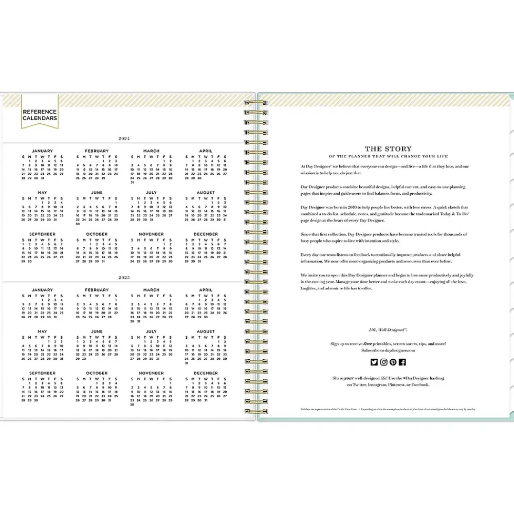 Academic Planners|Blue Sky 2024-2025 Day Designer Secret Garden Mint 8.5" x 11" Academic Weekly & Monthly Planner, Plastic Cover, Multicolor