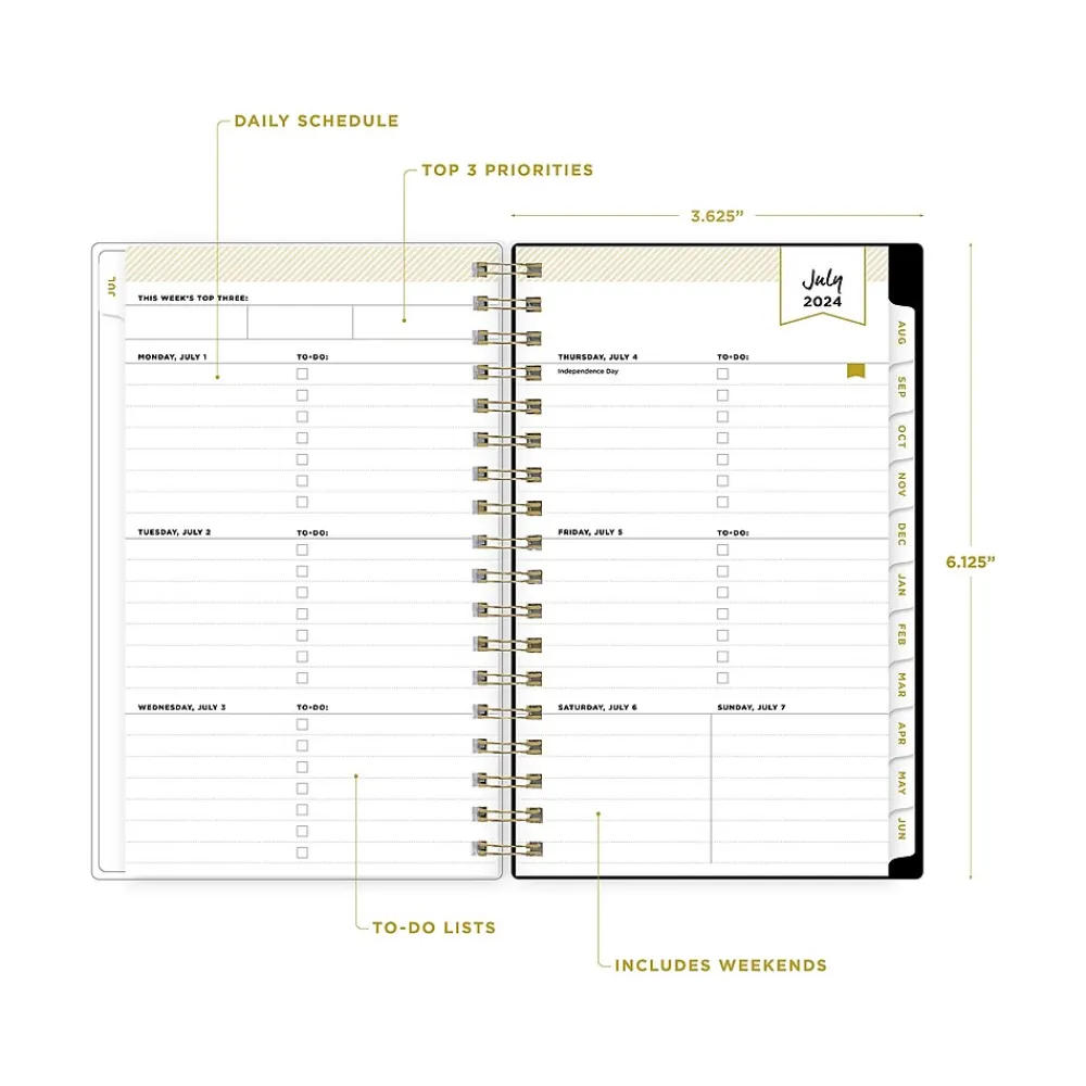 Academic Planners|Blue Sky 2024-2025 Day Designer Somerset Black 3.63" x 6.13" Academic Weekly & Monthly Planner, Plastic Cover, Multicolor