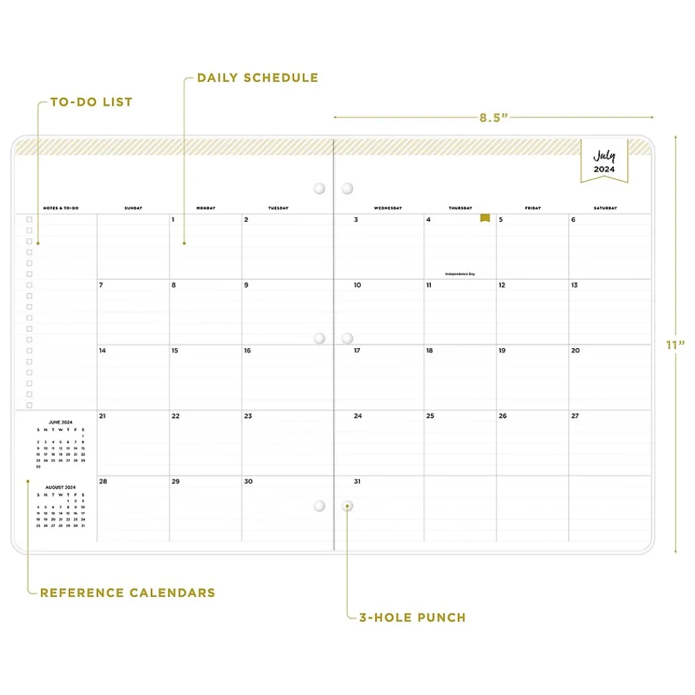Academic Planners|Blue Sky 2024-2025 Day Designer Spotty Small Gold 8.5" x 11" Academic Monthly Planner, Plastic Cover, White/Gold (149829)