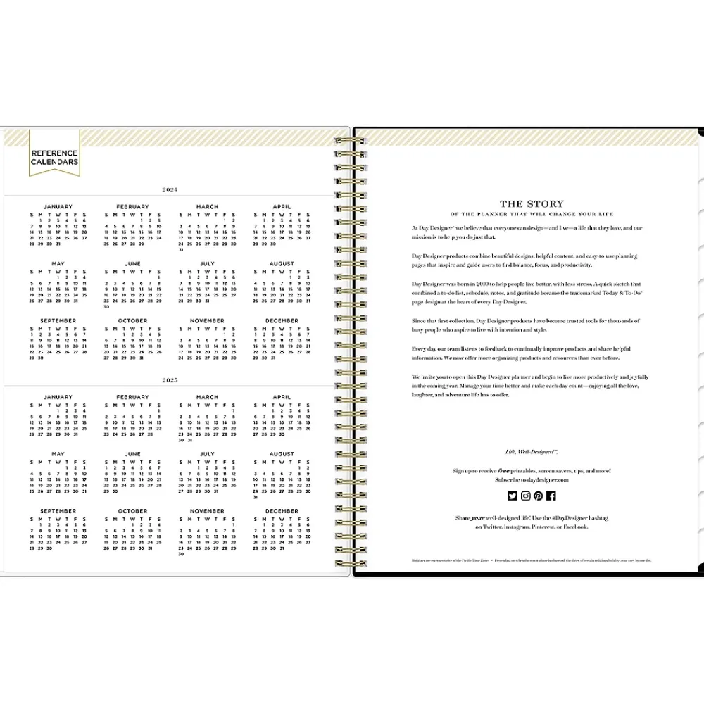 Academic Planners|Blue Sky 2024-2025 Day Designer Swiss Dot 8.5" x 11" Academic Weekly & Monthly Planner, Black/Gold (150136)