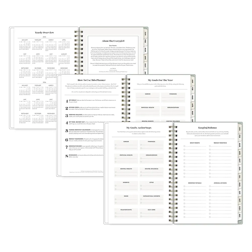 2025 Planners|Blue Sky 2025 Day Designer The Everygirl Tuberose 5" x 8" Weekly & Monthly Planner, Plastic Cover, Green/White (150776)