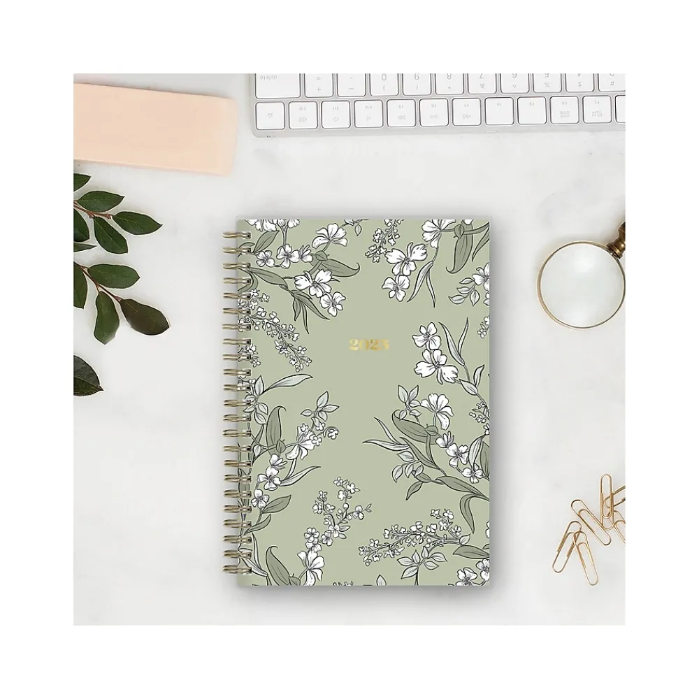2025 Planners|Blue Sky 2025 Day Designer The Everygirl Tuberose 5" x 8" Weekly & Monthly Planner, Plastic Cover, Green/White (150776)