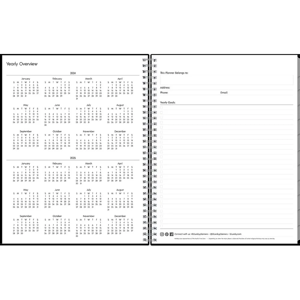 Academic Planners|Blue Sky 2024-2025 Enterprise 8.5" x 11" Academic Weekly & Monthly Planner, Plastic Cover, Black (130609-A25)
