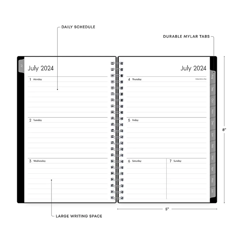 Academic Planners|Blue Sky 2024-2025 Enterprise 5" x 8" Academic Weekly & Monthly Planner, Plastic Cover, Black (130611-A25)