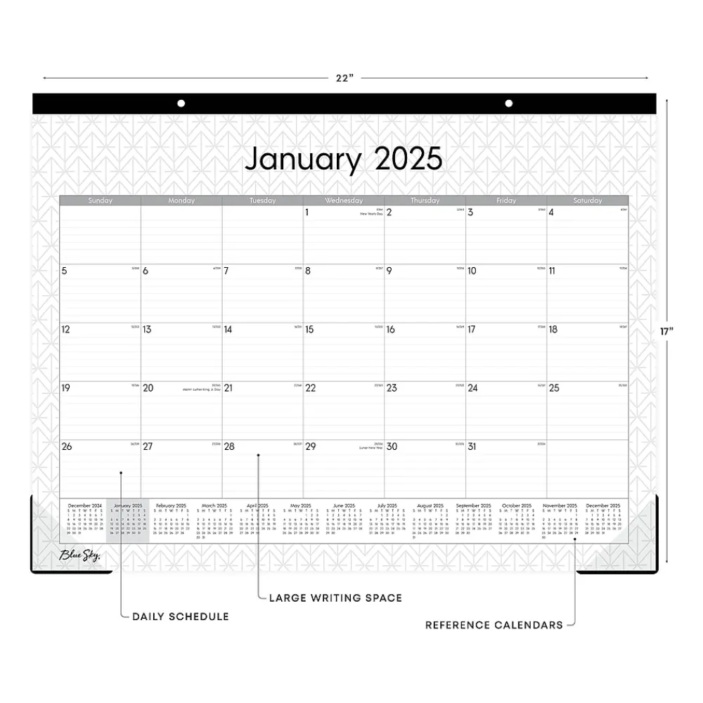 2025 Calendars|Blue Sky 2025 Enterprise 22" x 17" Monthly Desk Pad Calendar, White/Gray (111294-25)