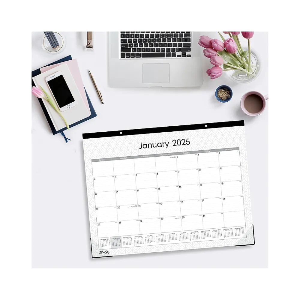 2025 Calendars|Blue Sky 2025 Enterprise 22" x 17" Monthly Desk Pad Calendar, White/Gray (111294-25)