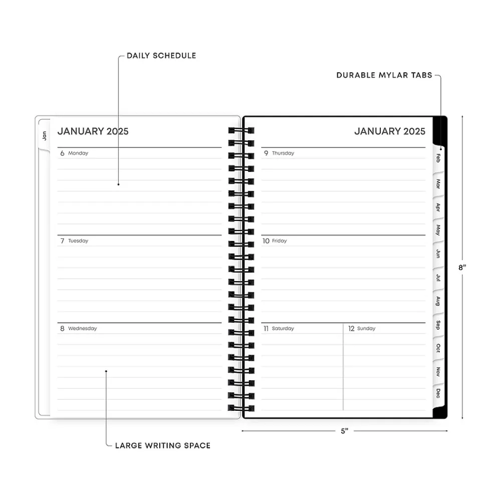 2025 Planners|Blue Sky 2025 Fran 5" x 8" Weekly & Monthly Planner, Plastic Cover, Black/Brown (150541)