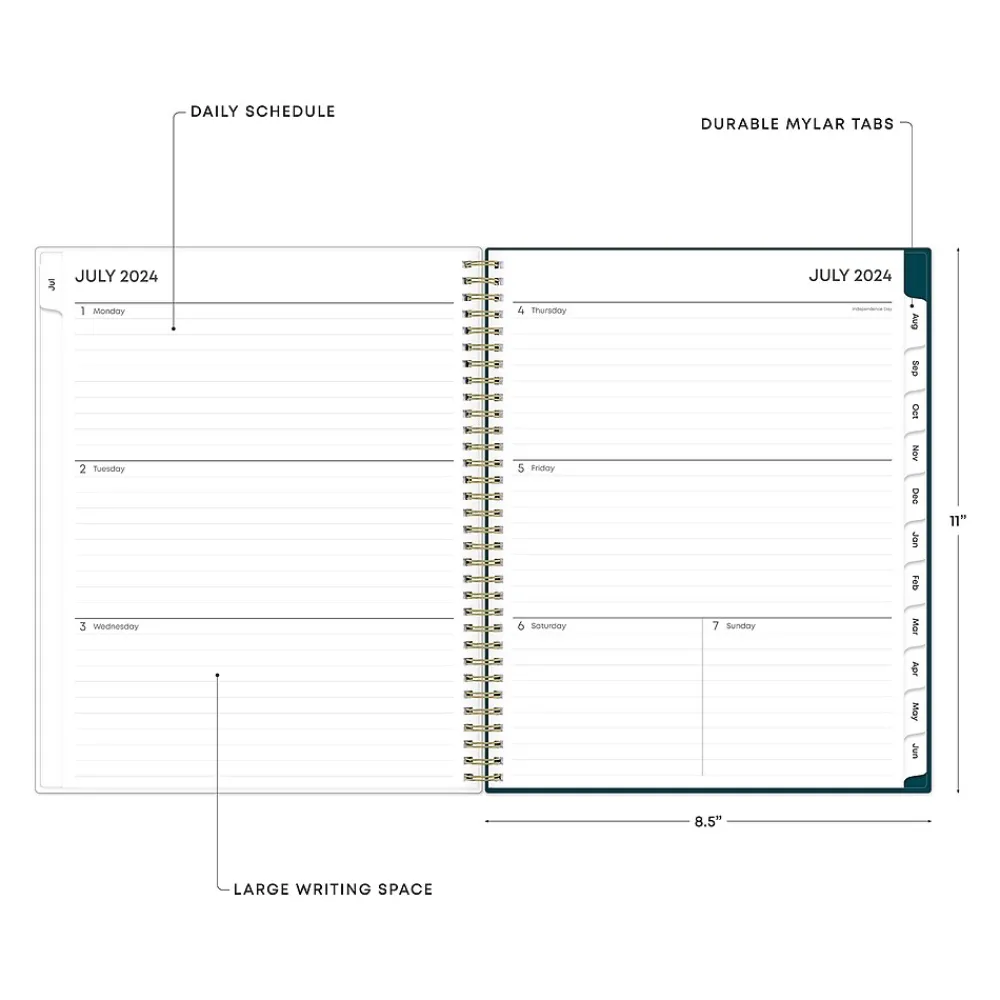 Academic Planners|Blue Sky 2024-2025 Greta 8.5" x 11" Academic Weekly & Monthly Planner, Plastic Cover, Green (136479-A25)