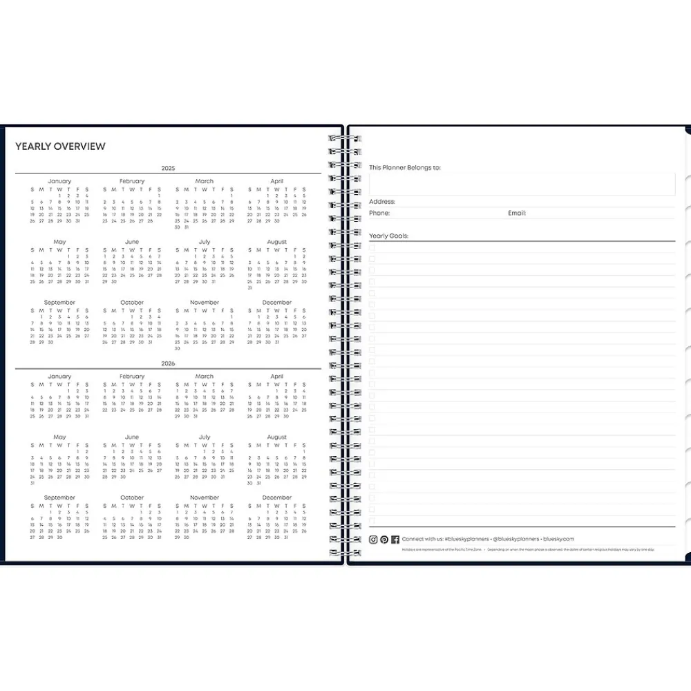 2025 Planners|Blue Sky 2025 Harbour 8.5" x 11" Weekly & Monthly Planner, Plastic Cover, Navy (148240)