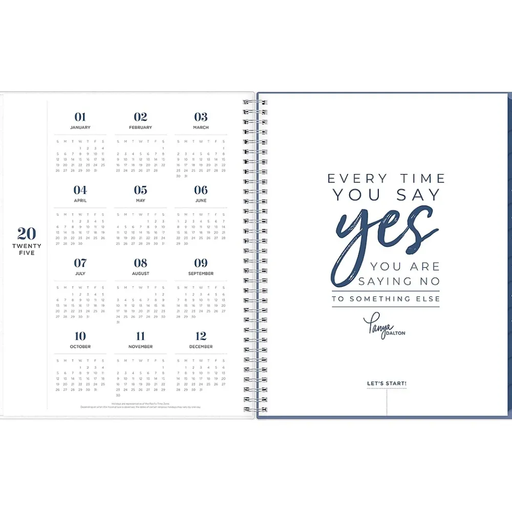 2025 Planners|Blue Sky 2025 inkWELL Press Twilight Blooms 8.5" x 11" Weekly & Monthly Planner, Plastic Cover, Blue/Yellow (152447)