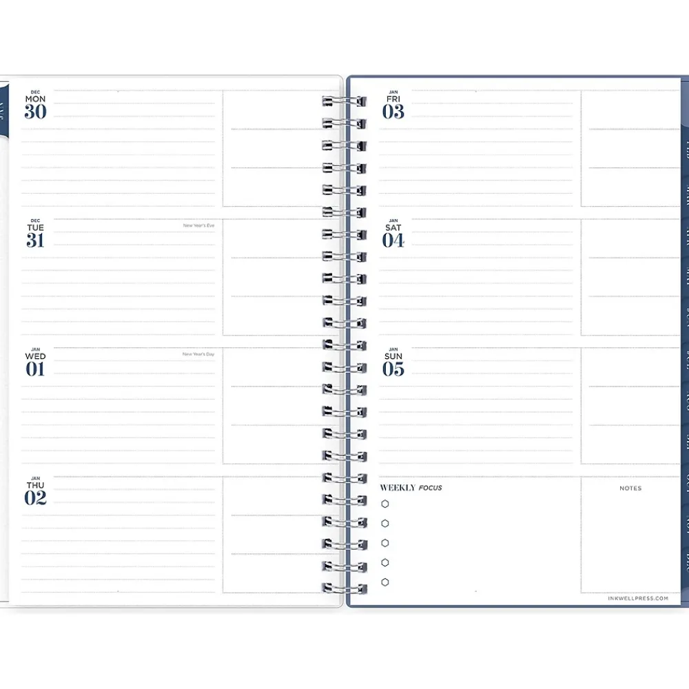 2025 Planners|Blue Sky 2025 inkWELL Press Twilight Blooms 5" x 8" Weekly & Monthly Planner, Plastic Cover, Blue/Yellow (152191)