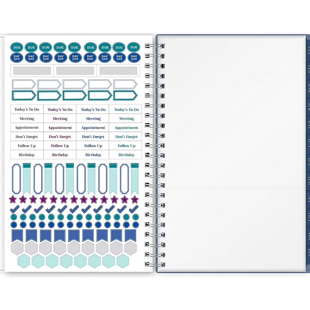 2025 Planners|Blue Sky 2025 inkWELL Press Twilight Blooms 5" x 8" Weekly & Monthly Planner, Plastic Cover, Blue/Yellow (152191)