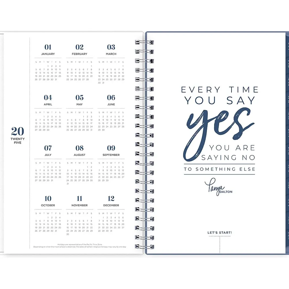 2025 Planners|Blue Sky 2025 inkWELL Press Twilight Blooms 5" x 8" Weekly & Monthly Planner, Plastic Cover, Blue/Yellow (152191)