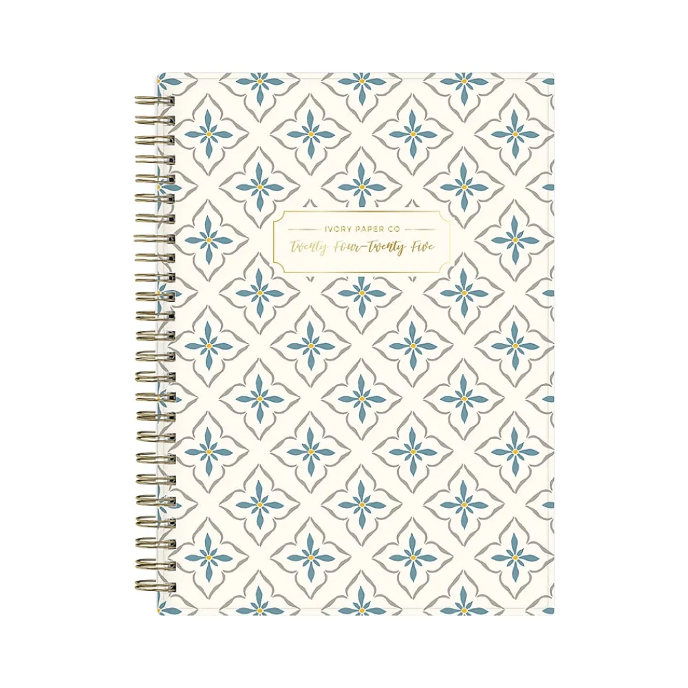 Academic Planners|Blue Sky 2024-2025 Ivory Paper Co Davina 5.87" x 8.6" Academic Weekly & Monthly Planner, Plastic Cover, Cream/Blue (146882)