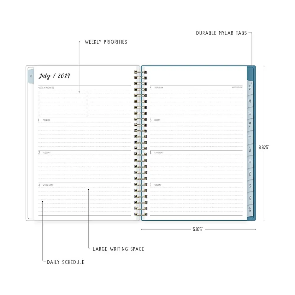 Academic Planners|Blue Sky 2024-2025 Ivory Paper Co Davina 5.87" x 8.6" Academic Weekly & Monthly Planner, Plastic Cover, Cream/Blue (146882)