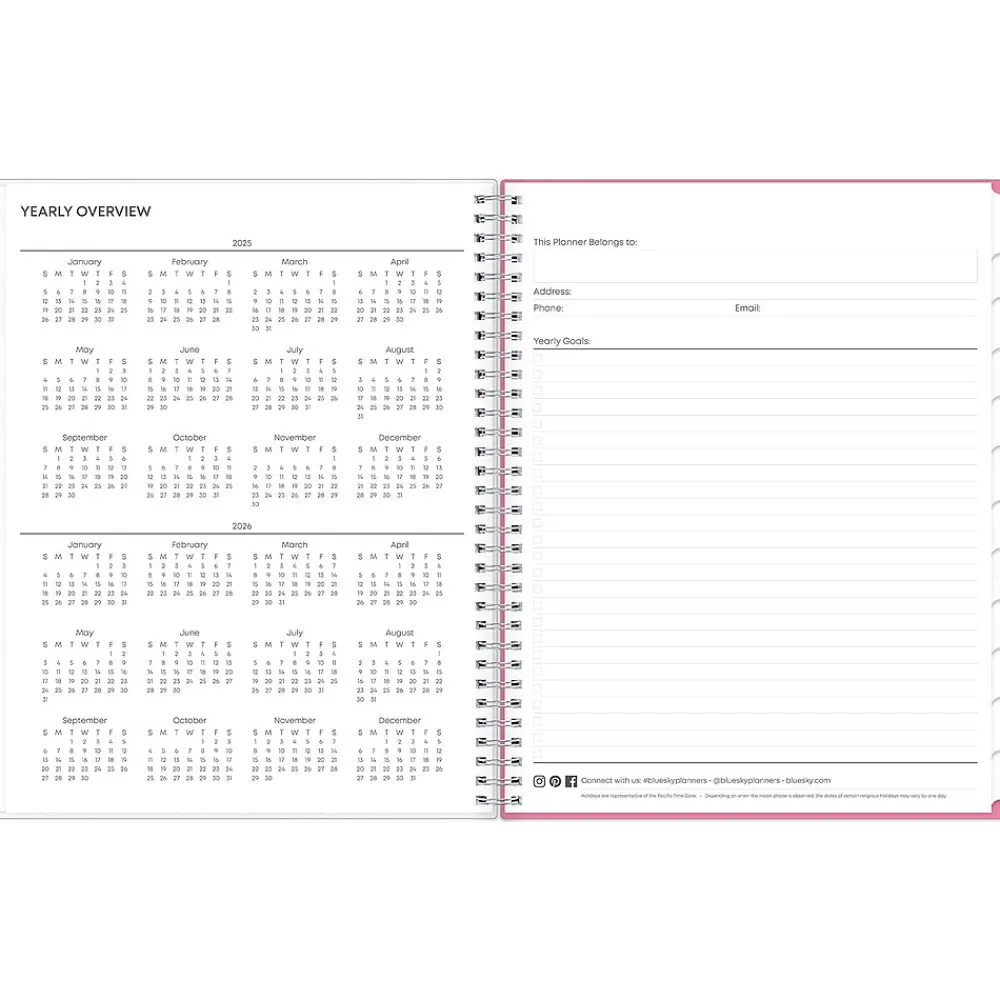2025 Planners|Blue Sky 2025 Lucidity 8.5" x 11" Weekly & Monthly Planner, Plastic Cover, Pink/Blue (150785)