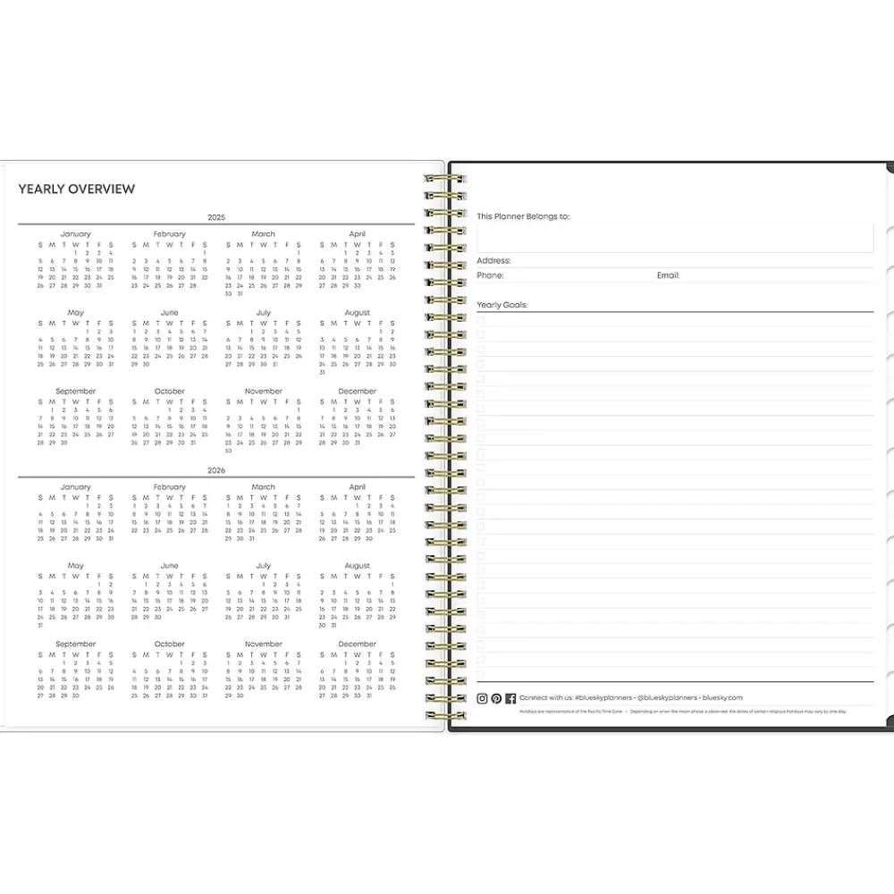 2025 Planners|Blue Sky 2025 Makeera 8.5" x 11" Weekly & Monthly Planner, Plastic Cover, Dark Gray/White (150784)