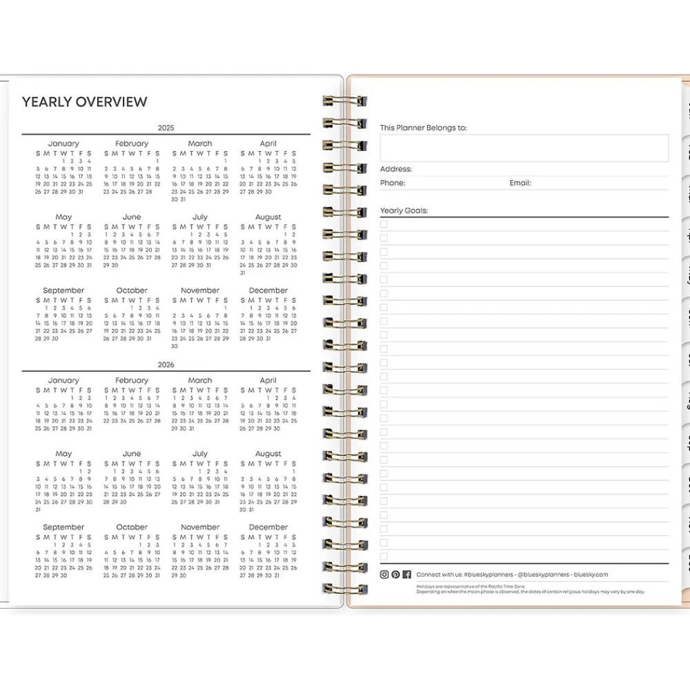 2025 Planners|Blue Sky 2025 Natalya 5" x 8" Weekly & Monthly Planner, Plastic Cover, Pink/White (148769-25)