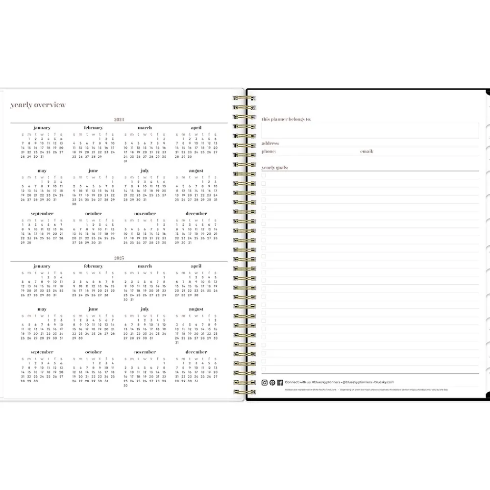 Academic Planners|Blue Sky 2024-2025 Nyla 8.5" x 11" Academic Weekly & Monthly Planner, Plastic Cover, White/Black (149821)