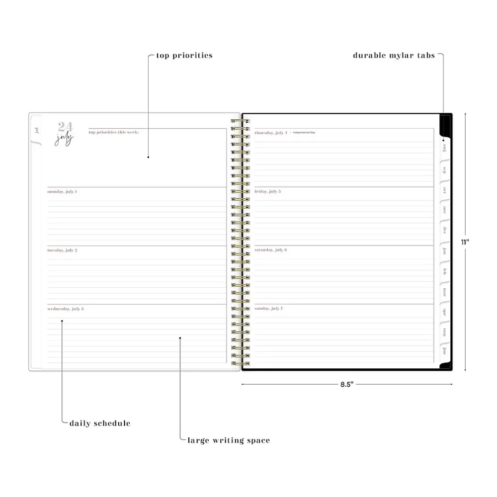 Academic Planners|Blue Sky 2024-2025 Nyla 8.5" x 11" Academic Weekly & Monthly Planner, Plastic Cover, White/Black (149821)